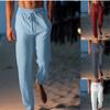 Men's Cotton Linen Trousers Summer Trousers Beach Trousers Drawstring Elastic Waist Straight Trousers Comfortable Breathable Casual Trousers