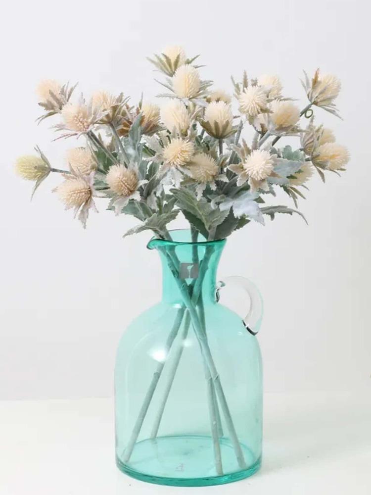 5 шт. искусственных цветов искусственный флокированный Eryngium пластиковые искусственные растения для дома, свадьбы, офиса, спальни, гостиной, журнального столика, украшения