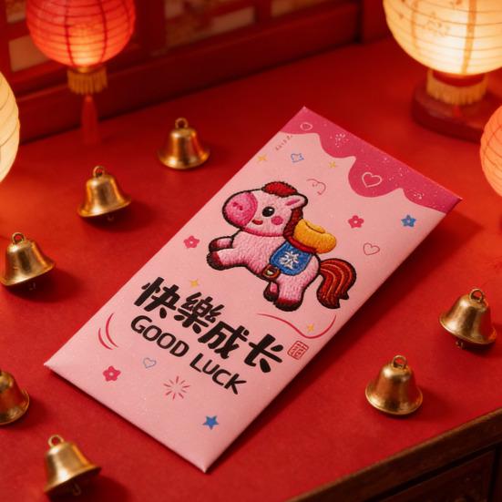 6Pcs Red Envelope Bag Thick Coated Paper with 3D Embossed Year of The Horse 2026 Design Traditional Chinese Red Packet