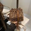 Chic Leopard Print Drawstring Bucket Bag - Versatile Crossbody & Shoulder Purse for Women Polyester Lined for Autumn Spring