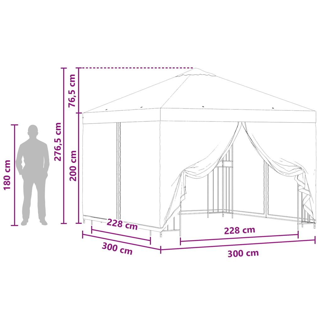 Garden Pavilion with Side Walls 3 x 3 m Green