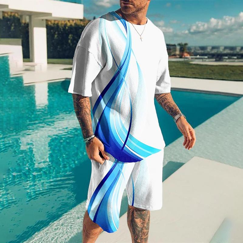 Мужская мода, новый спортивный комплект, летние повседневные освежающие шорты с 3D покерным принтом и короткими рукавами, топ большого размера в стиле Y2K