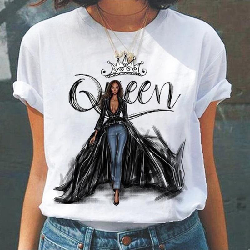 Summer Round Neck 3D Queen Pattern Print Top Fashionable Casual Short Sleeved Women's T-shirts