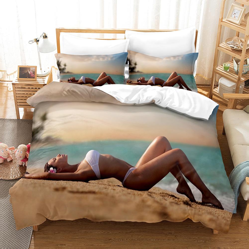 3D Printed Summer Bedding Sexy Bikini Women Bedding Set Down Quilt Cover With Pillowcase Double SIngle King