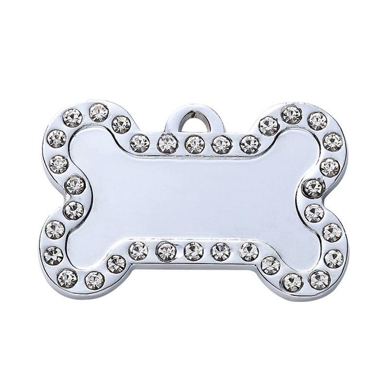 Custom Dog & Cat Name Tags with Bling-bling Rhinestone Bone Shape Colorful Decoration Alloy Material Sublimation ID Engraving