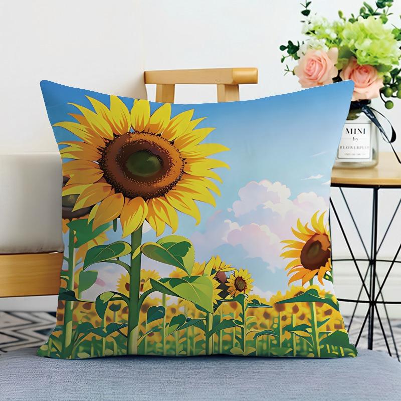 Sunflower Print Decorative Pillowcase Bedroom Living Room Square Cushion Pillowcase
