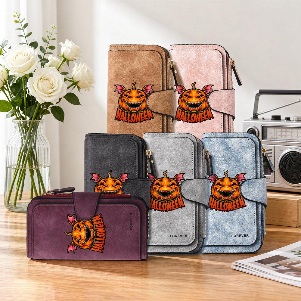 Halloween Pumpkin Pattern Long Wallet Large Capacity Portable Durable Fashion PU Purse