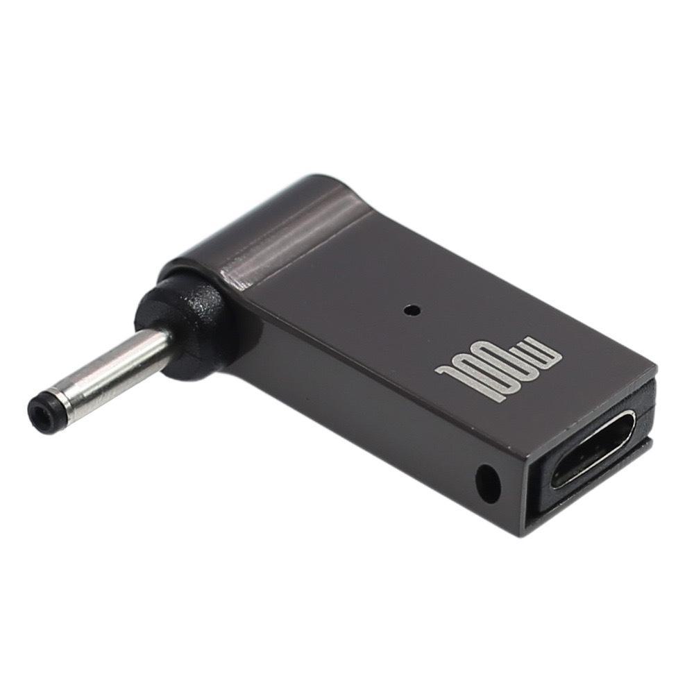 Адаптер постоянного тока PD Induction Elbow из цинкового сплава мощностью 100 Вт: Type-C Female к Lenovo Square Port 1145, 20 В