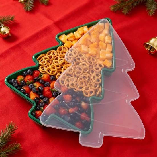 1/2Pcs Christmas Serving Tray with Lid Snacks Cookies Cosmetics Stationery Holiday Container Festive Gift Organizer