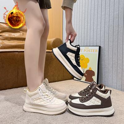 Женские зимние теплые кроссовки на платформе, повседневные нескользящие прогулочные туфли на шнуровке с подкладкой из искусственного меха, теннисные туфли, удобные высокие кроссовки для женщин