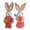 2pcs Handmade Straw Bunny Figurines Cute Straw Bunny Couple Ornament for Easter Home Decoration