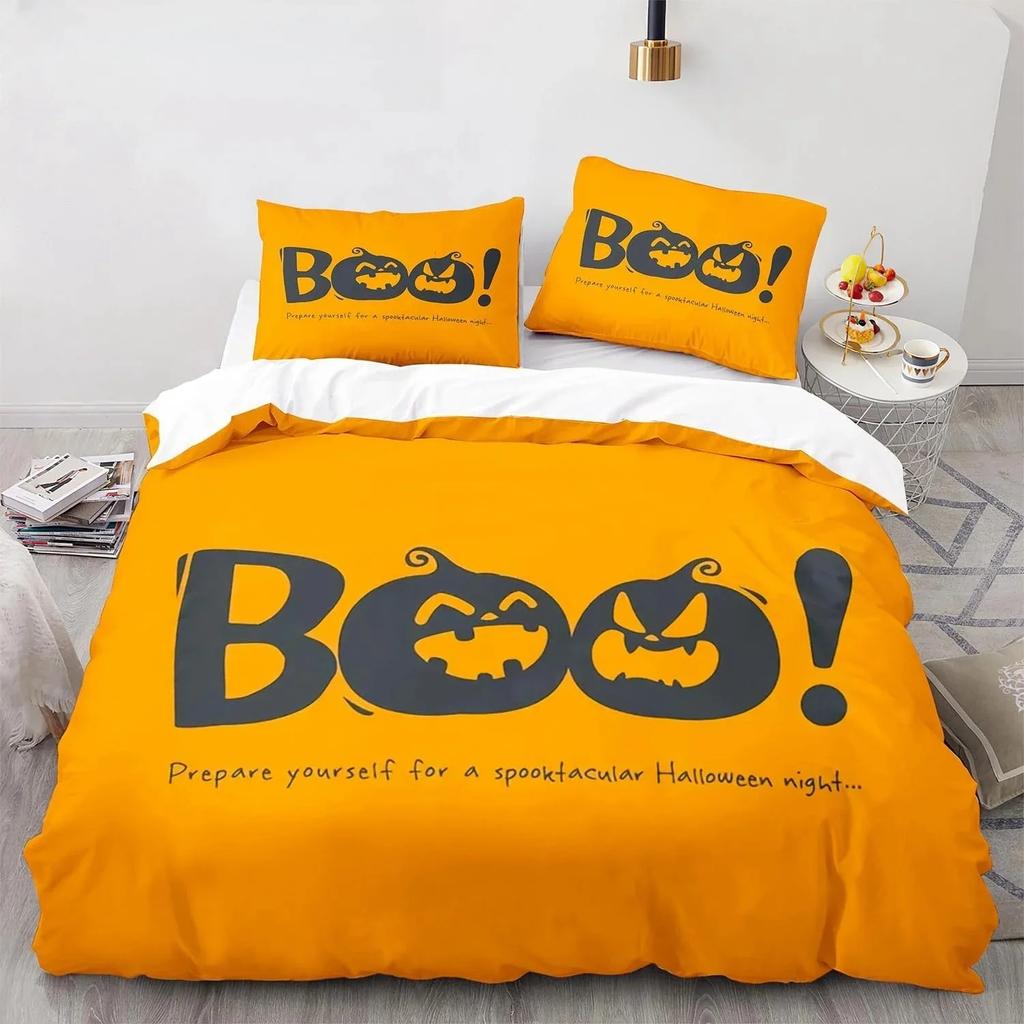 3D Print Halloween Boo Cartoon Bedding Set Soft Comforter Cover With 1/2pcs Pillow Shams For Kids Adults Microfiber Quilt Cover