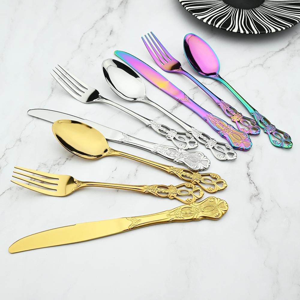 24 шт./6 комплектов королевской посуды, набор из нержавеющей стали, винтажные ложки, вилки, ножи, домашняя кухня, западный ужин, столовое серебро, посуда, подарок