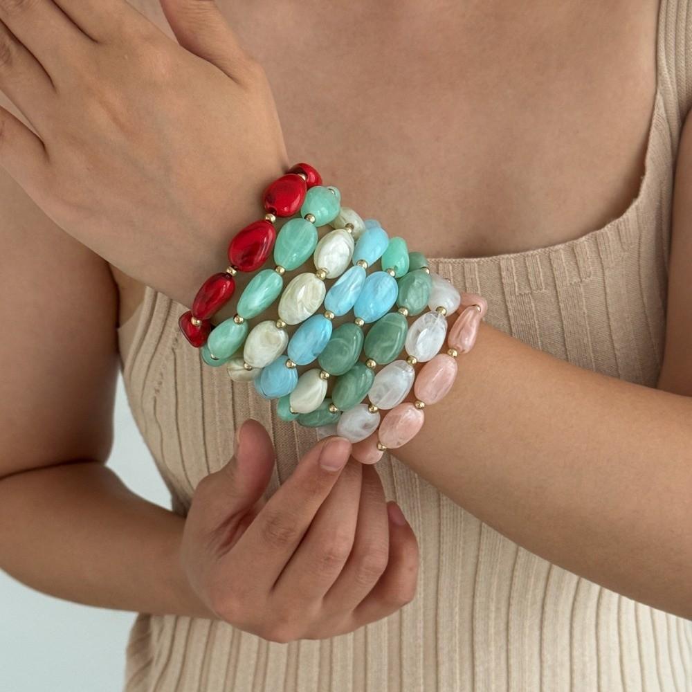4Pcs Multicolor Round Bangles Marbling Cuff Bracelet Set Vintage Beads Bracelet Set Jewelry