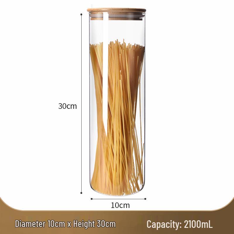 Стеклянная банка для хранения с бамбуковой крышкой - Влагонепроницаемая, пищевая, прозрачный кухонный контейнер