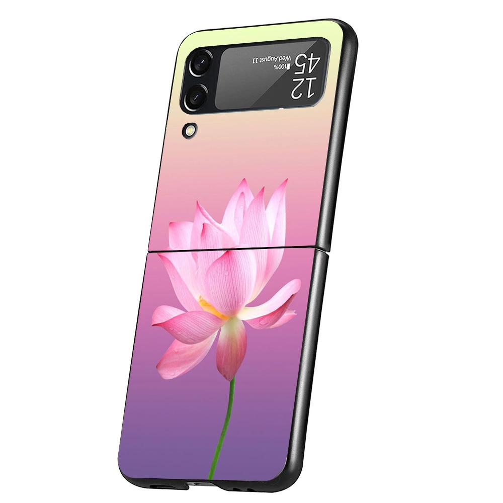 Lotus Blue White Flowers Case Phone Cover for Samsung Galaxy Z Flip 6 5 4 3 5G ZFlip6 ZFlip5 ZFlip4 ZFlip3 Black Hard Trend Fund