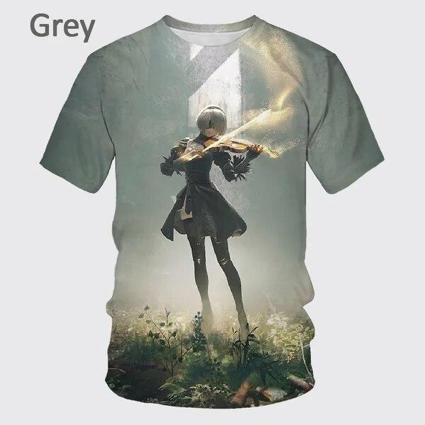 Summer Men's Casual Short-sleeved T-shirt Fashion Nier Automata 3D Printed T-shirt Personality Harajuku Streetwear Short Sleeved