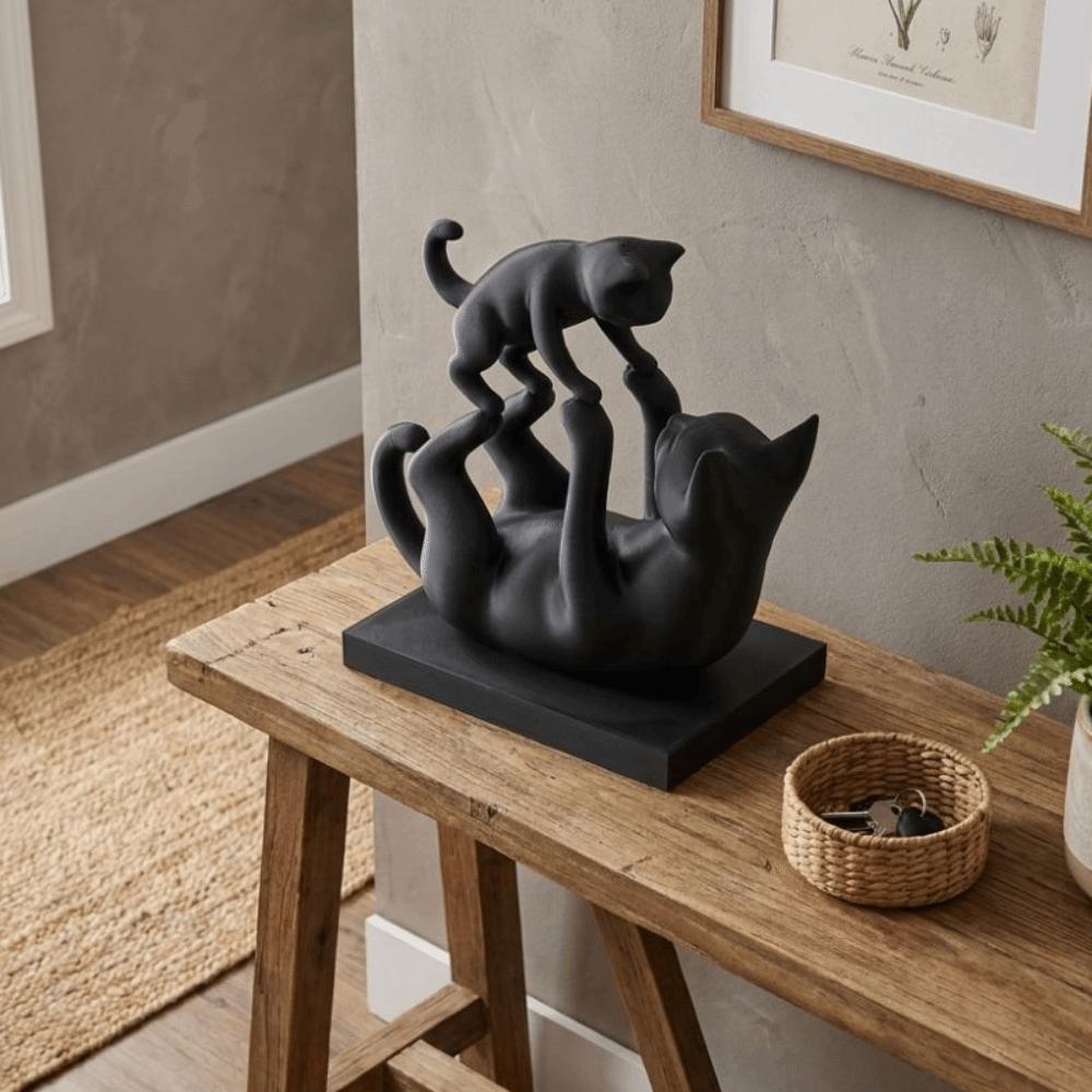 3D Print Parent Child Cat Statue Minimalist Cat Desktop Ornament Gift for Cat Lovers