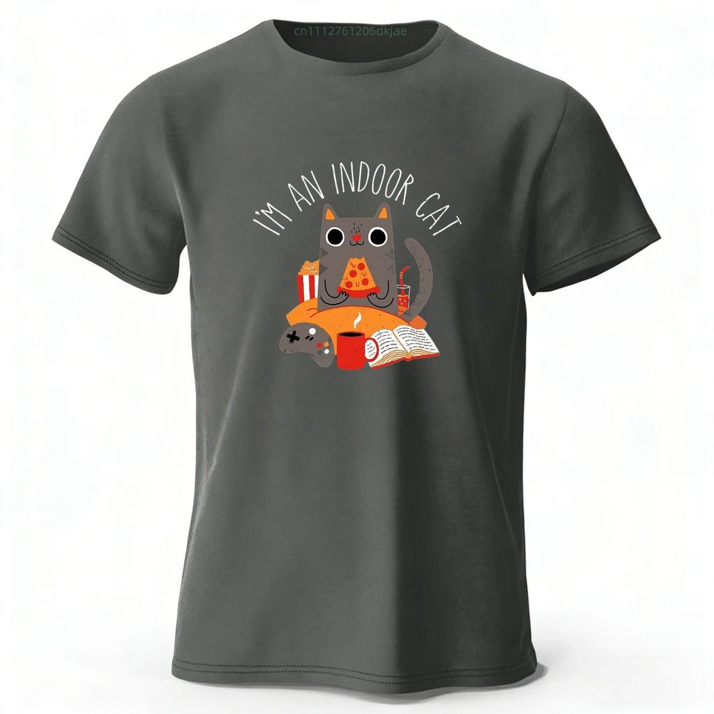 Home Style Pizza Cat Print Pure Cotton Short Sleeved Shirt Summer Menswomens Street Casual Trend Tshirt Large Size Loose Top