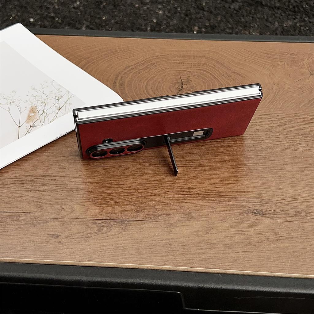 Чехол для Samsung Galaxy Z Fold7 5G с подставкой, текстура Crazy Horse, ПУ-кожа + ПК, чехол для телефона