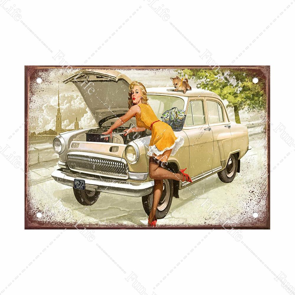 Красота девушки винтажный металлический плакат Ретро жесть Компактная автомобильная жестяная вывеска доска для домашнего паба, бара, кафе, гаража, декор стен 20x30 см