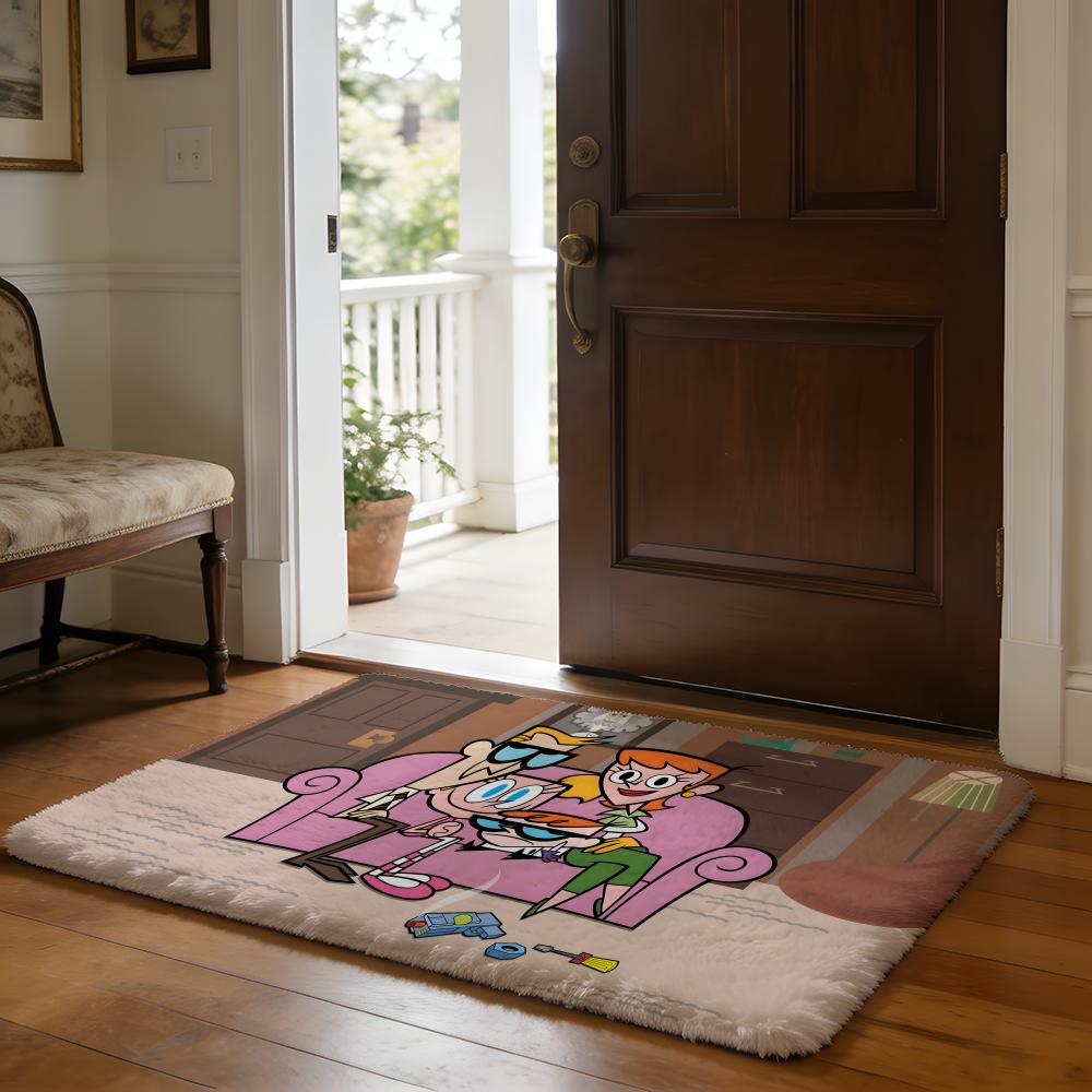 DDexters Cartoon LLaboratory Floor Mat Soft Flannel Absorbent Mat Non-Slip Rug Home Bedroom Bathroom