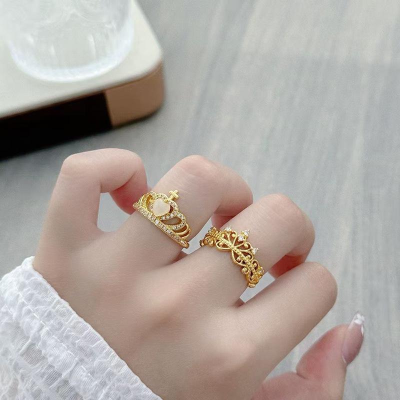 Средневековое Винтажное Легкое Роскошное Кольцо с Открытым Безелем и Короной из Бусин, Изысканное Французское Кольцо на Указательный Палец в Ретро Придворном Стиле с Цирконом