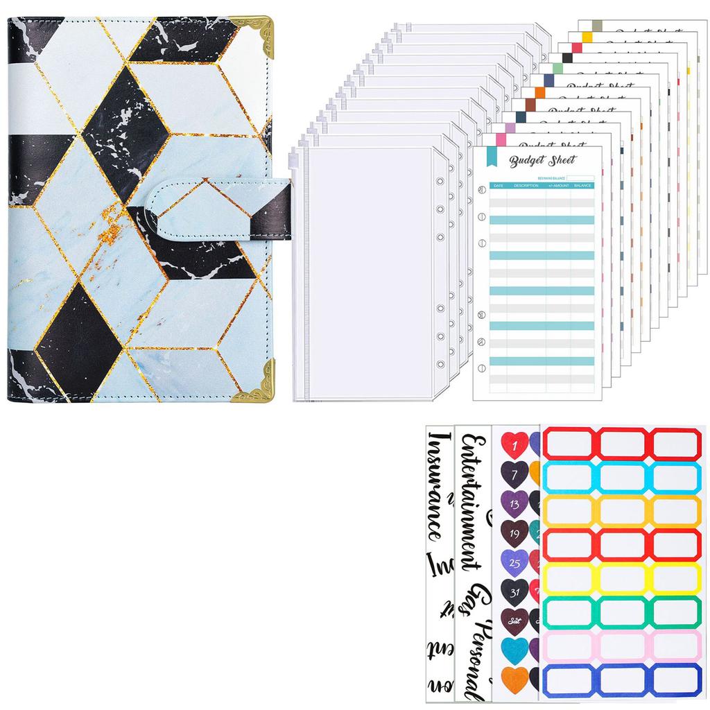 Leather Budget Binder with 12 Binder Cash Envelopes 12 Budget Sheets Label Stickers for Money Saving Budget Planner