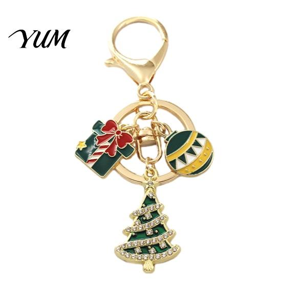 Christmas Party Supplies Santa Tree Snowman Keychain, Golden Plated Zinc Alloy Holiday Bag Charms Handbags Decorative Accessory with Lobster
