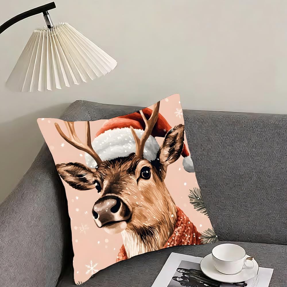 Reindeer Christmas Cute Cushion Cover Pillowcase Ultra Soft Skin Friendly Fabric Cloud Like Comfort Concealed Zipper