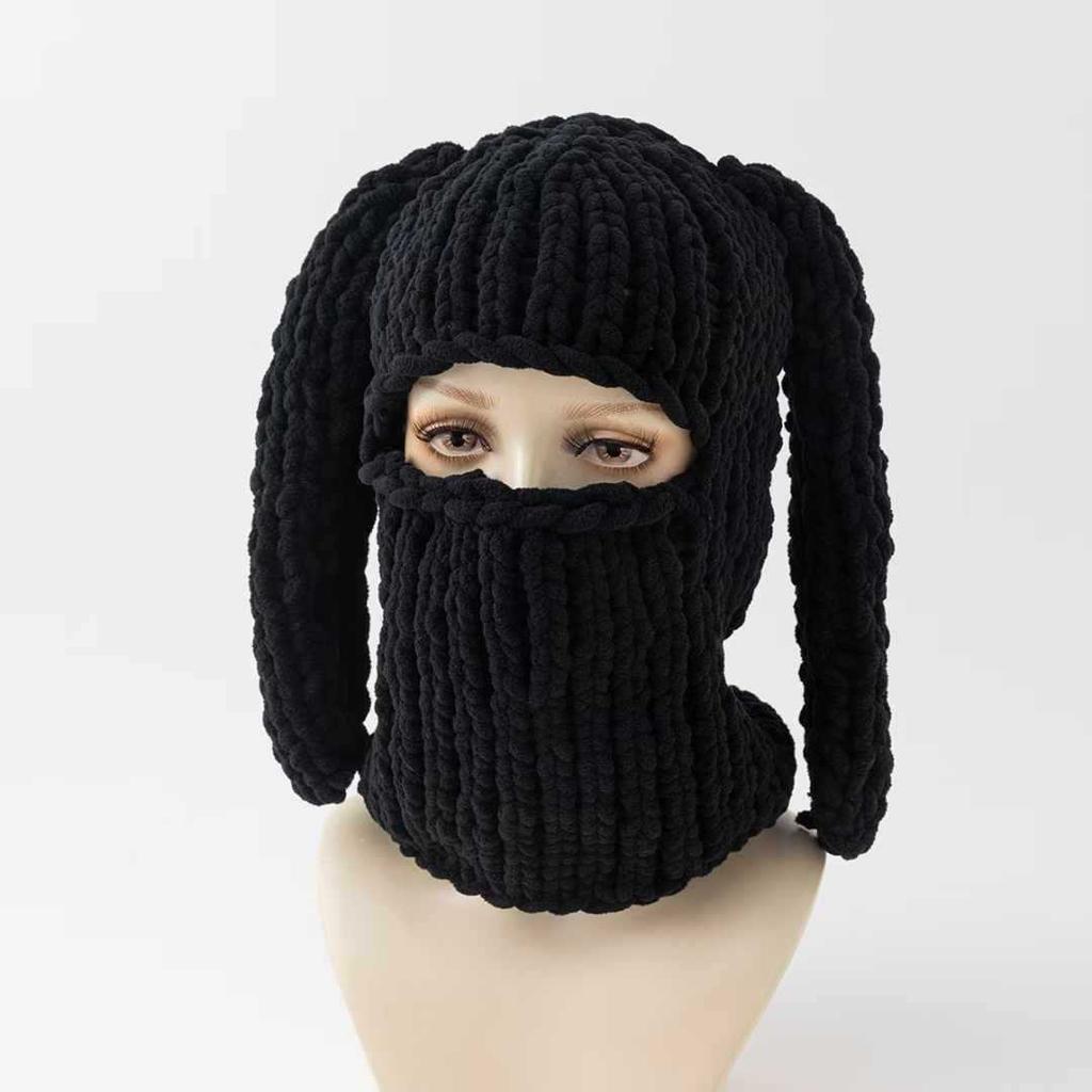 Little devil handmade knitted hat thickened thermal fleece hat mask funny hood sweet cool winter tide hat devil horn