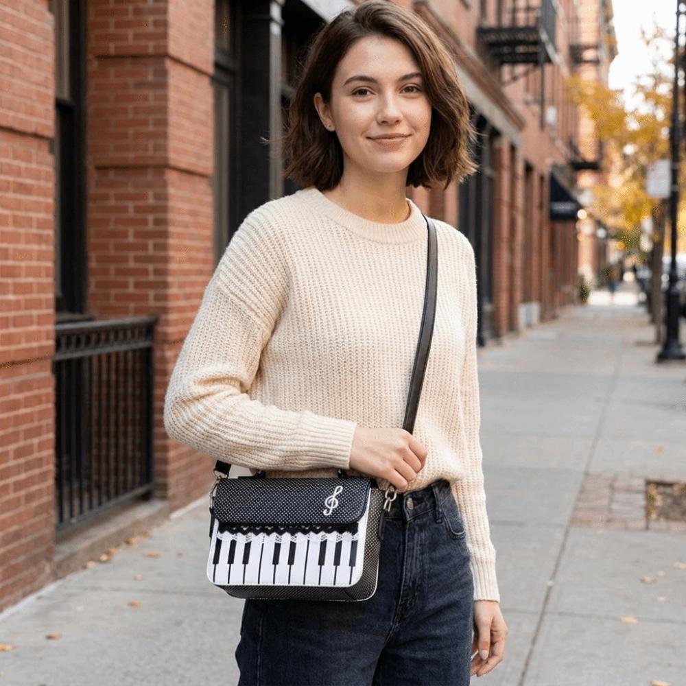 Contrast Color Piano Note Crossbody Bag PU Leather Handbag Creative Square Shoulder Bag Travel