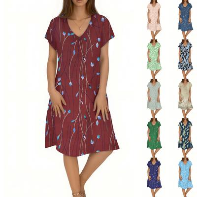 Женское повседневное модное платье миди с V-образным вырезом, короткими рукавами и цветочным принтом