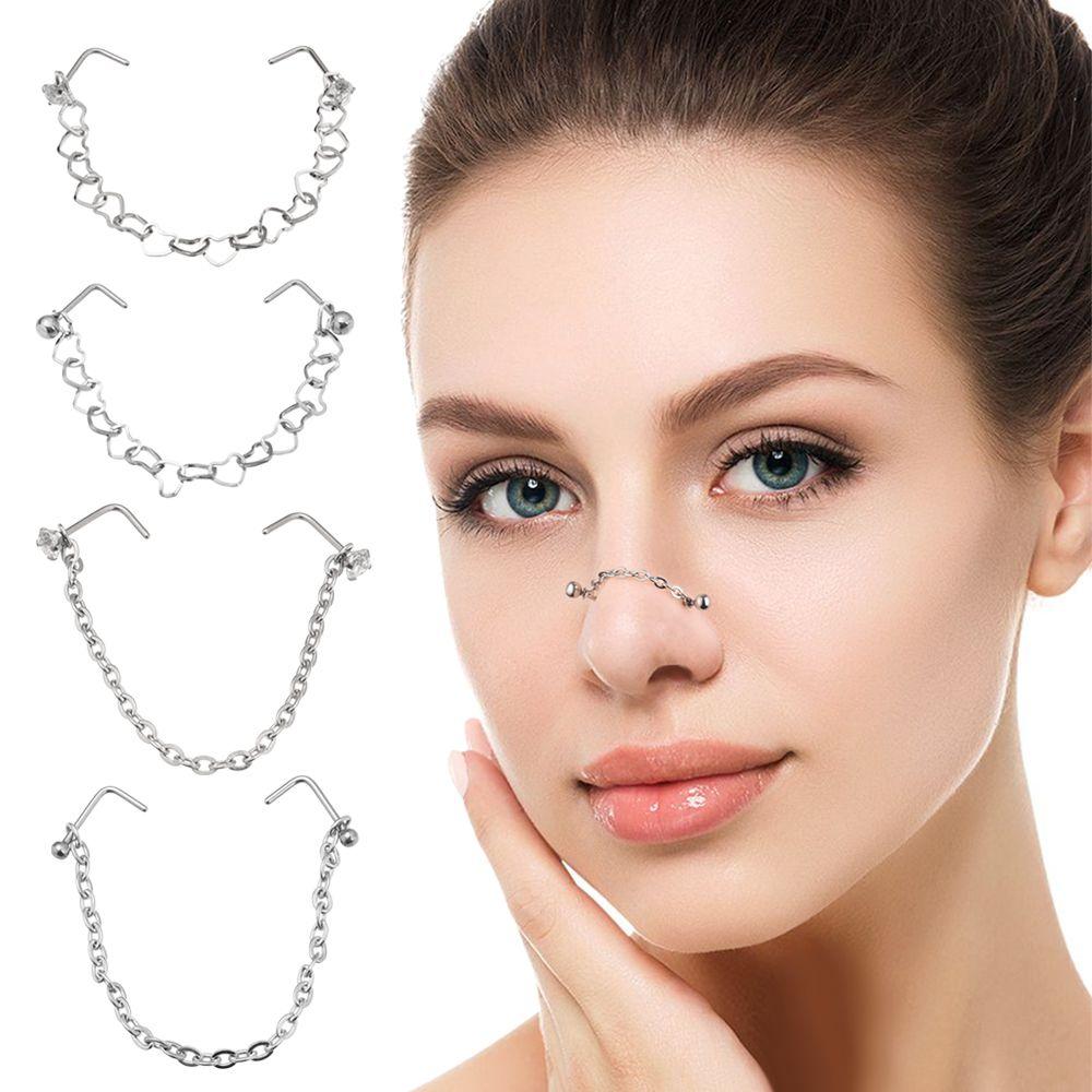 Fashion Body Jewelry None Pierced Double No Piercing Nose Clip Nose Chain Nose Ring Fake Nose Ring