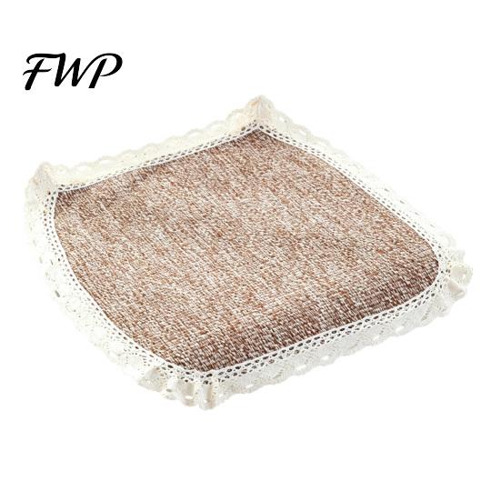 Retro Lace Trim Chair Mat Cotton Linen Pad with Ties, Striped Plaid Decorative Seat for Rattan Chairs Trim, Breathable Dining Office Summer