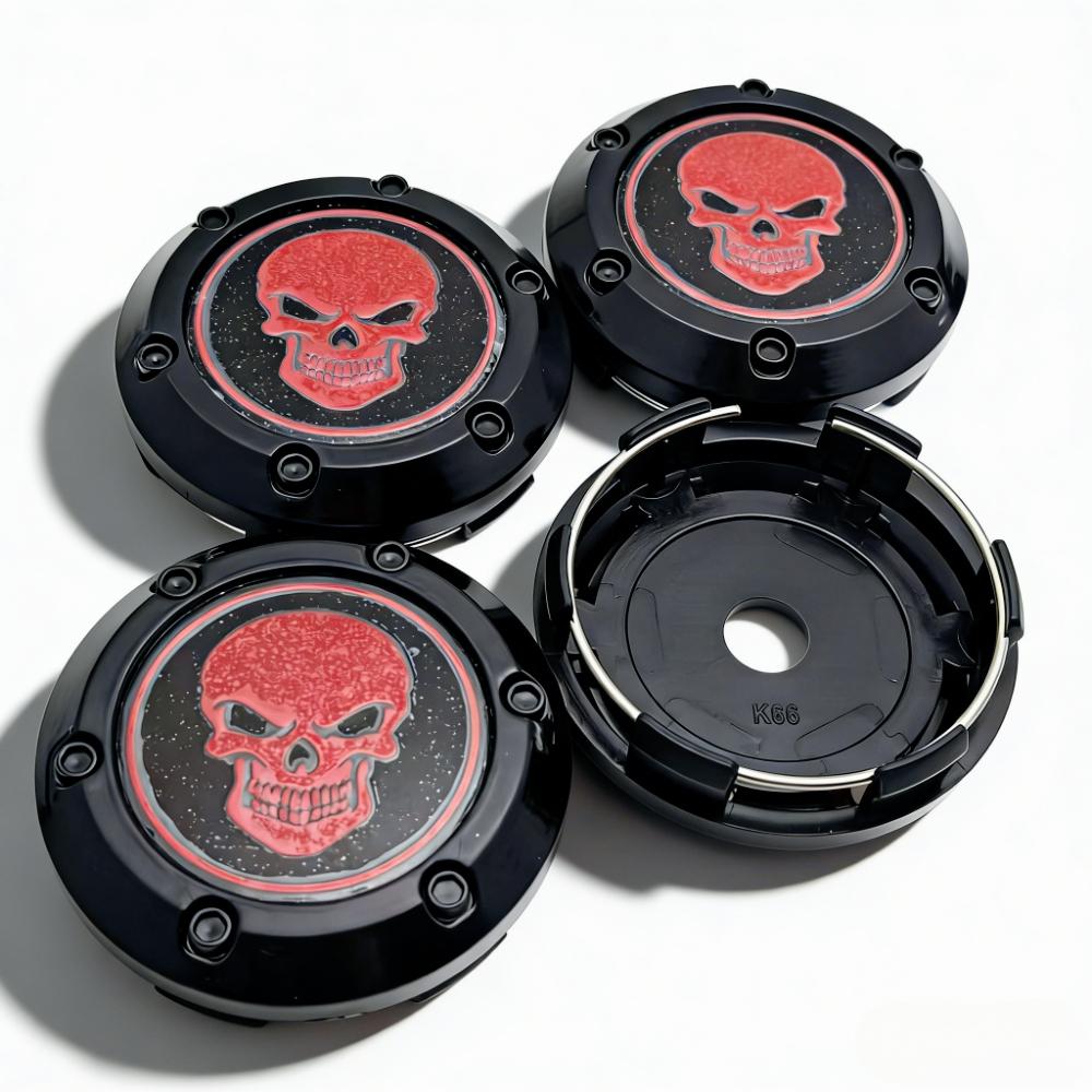 4pcs Skull Logo Emblem Car Wheel Center Caps 66MM Clips 62MM Rim Hubcaps Dust Cover Hub Wheels Cap Replacement Car Accessories