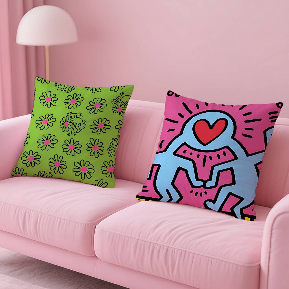 Забавная наволочка с принтом Keith Haring 'Артрит' Пыленепроницаемая наволочка Невидимая молния Шелковистая короткая плюшевая наволочка для подушки-диванной подушки