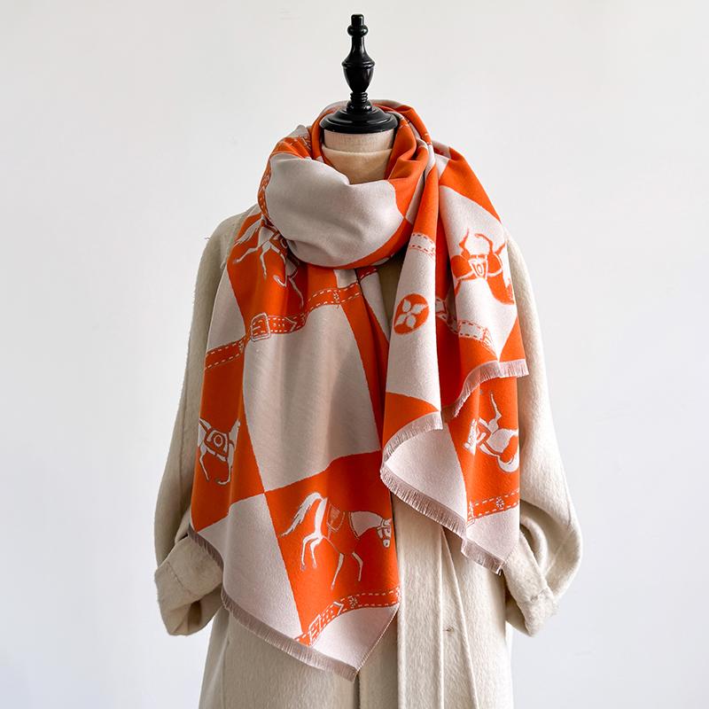 Elegant Heart Pattern Scarf Imitation Cashmere Soft Warm Versatile Shawl Coldproof Windproof Blanket Scarf for Autumn Winter