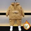 Boys' Quilted Suit Winter Children's Solid Color Thick Cotton-padded Two-piece Baby Winter Cotton-padded Suit