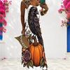 Women Plus Size Scoop Neck Strappy Sleeveless A Line Long Dress Cartoon Bear Pumpkin Printed