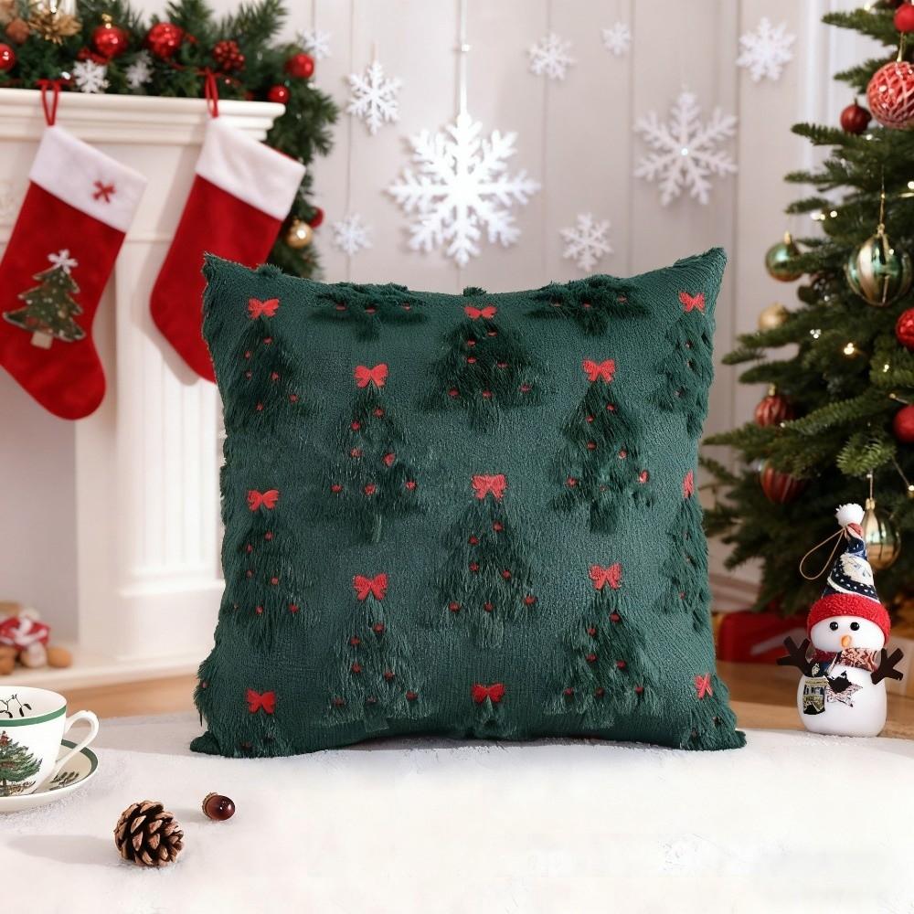 New Christmas Tree Cushion Cover Decorative Square Throw Pillow Cover Soft Xmas Tree Pillowcase Festive Atmosphere