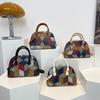 Textured Portable Shell Bag Women's 2025 Winter New Contrasting Color Splicing Shoulder Bag Fashionable Plaid Messenger Bag