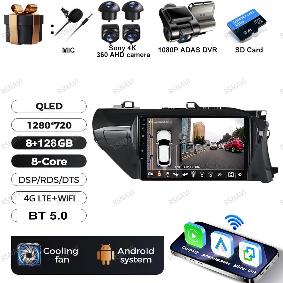 Android 16 Video Player For Toyota Hilux Pick Up AN120 2015 - 2023 RHD Car Radio Multimedia BT Navigation Carplay Qualcomm DSP