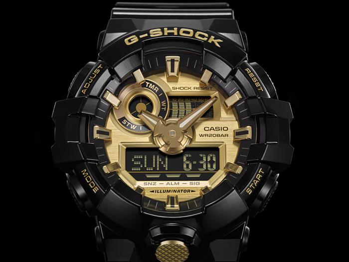 Casio Мужские кварцевые часы GA-710GB-1A с аналоговым циферблатом, водонепроницаемостью 200 м, ударопрочностью, из смолы