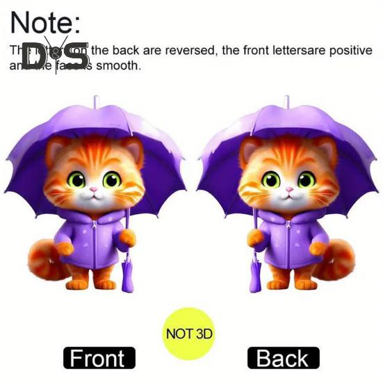 Подвеска в виде зонтика в виде кота на зеркало заднего вида автомобиля, 2D акриловое украшение для автомобиля, мультяшное подвесное украшение для интерьера автомобиля, ключей для окон дома