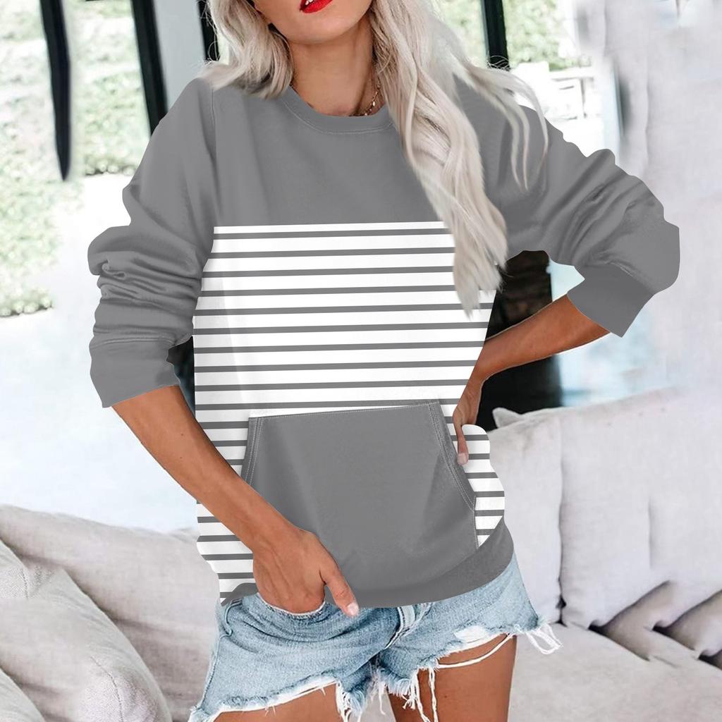 Женская толстовка с длинным рукавом, повседневная, с круглым вырезом, симпатичная, с принтом, легкая толстовка с карманом