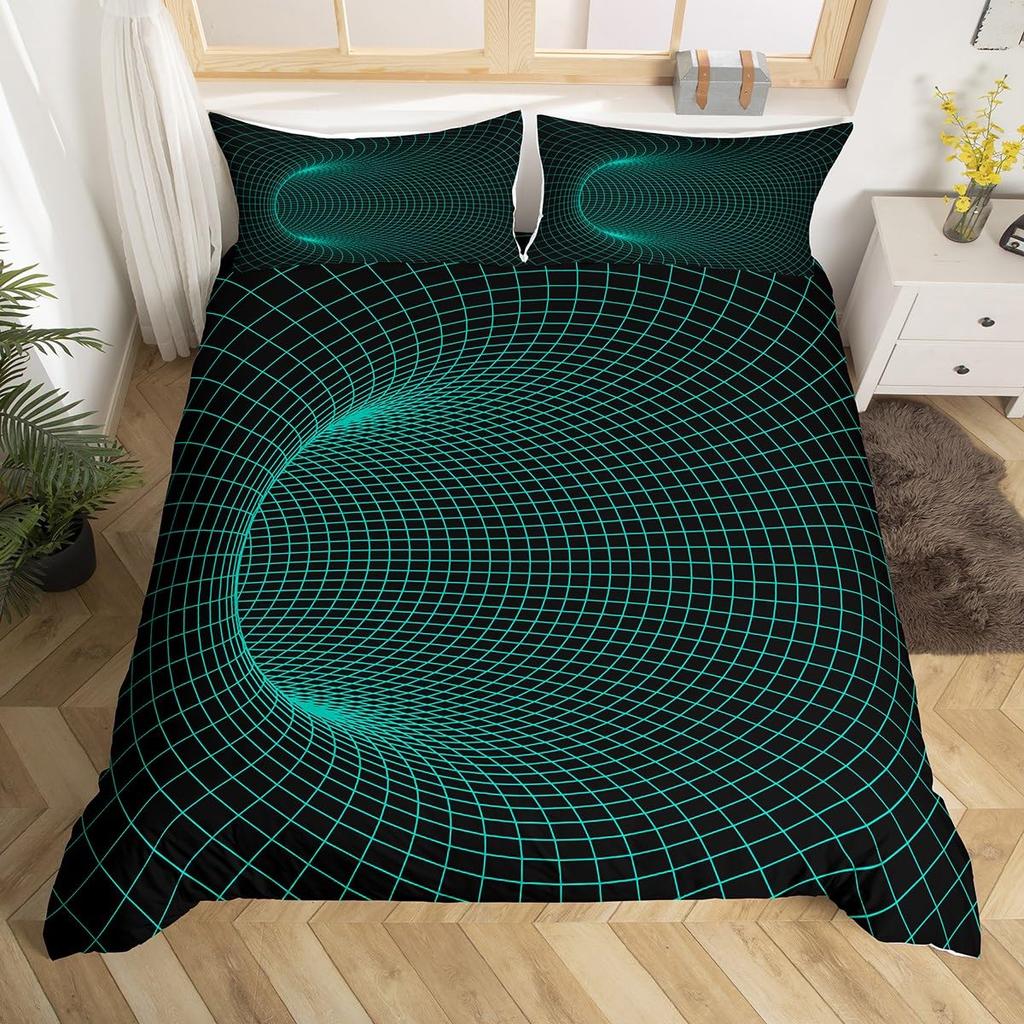 Комплект постельного белья с абстрактной геометрией King Queen Красный Синий Желтый Пододеяльник Геометрическое искусство Покрывало для одеяла Покрывало с полосками Иллюзия