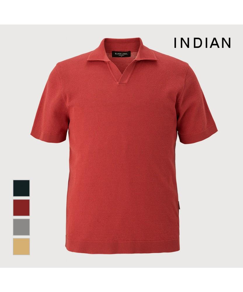 INDIAN Open Neck Polo Collar Short Sleeve T-Shirt_Miubsym2371