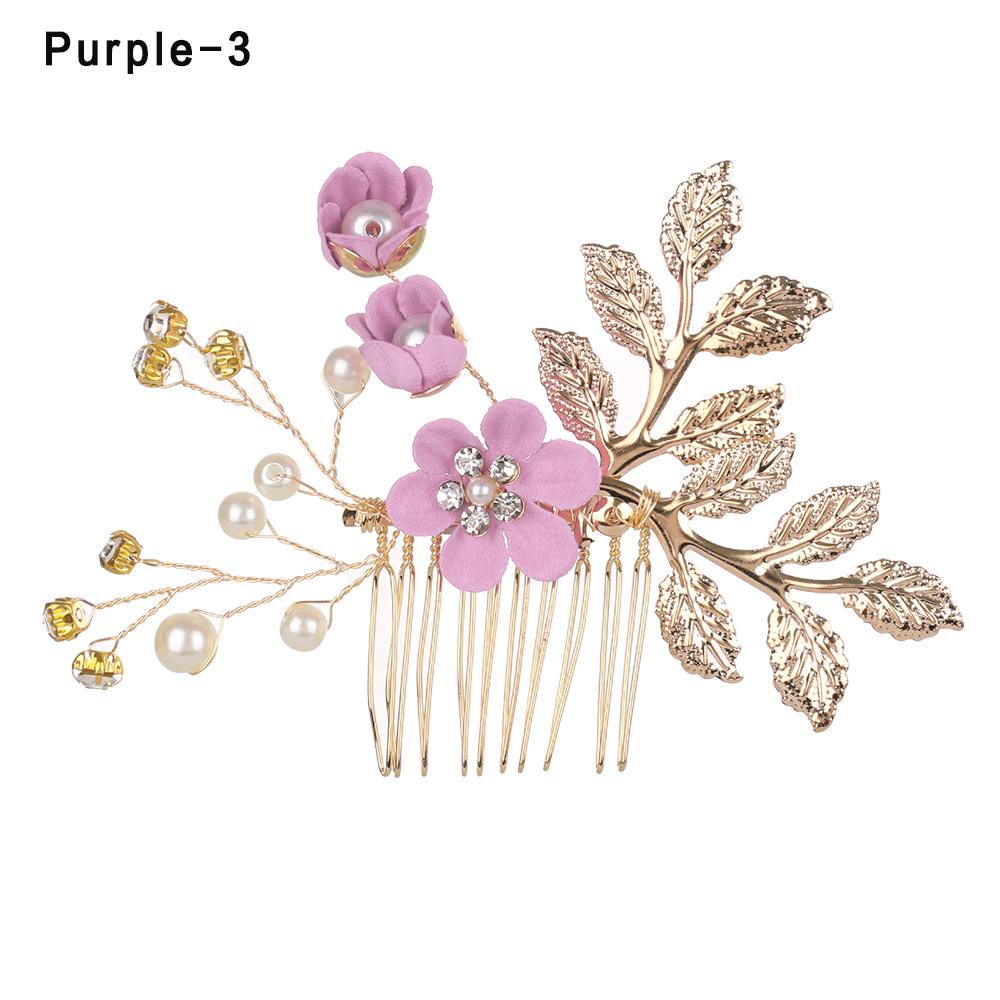 Fashion Elegant Blue Flower Women Hair Combs Headdress Prom Bridal Wedding Hair Accessories Gold Leaves Hair Jewelry Hair Pins