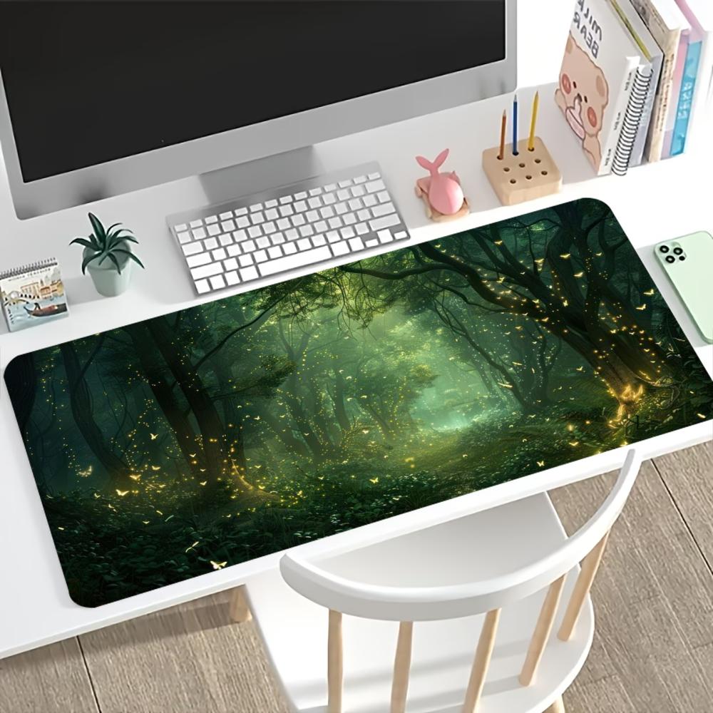 Mousepad Magical Glowing Forest Print Anti Slip Rubber Desk Mat Stitched Edge Keyboard Pad For Pc Laptop Gamers Table Decor